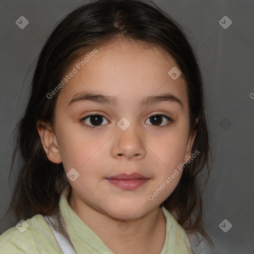 Neutral white child female with medium  brown hair and brown eyes