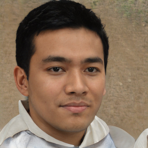 Neutral asian young-adult male with short  brown hair and brown eyes