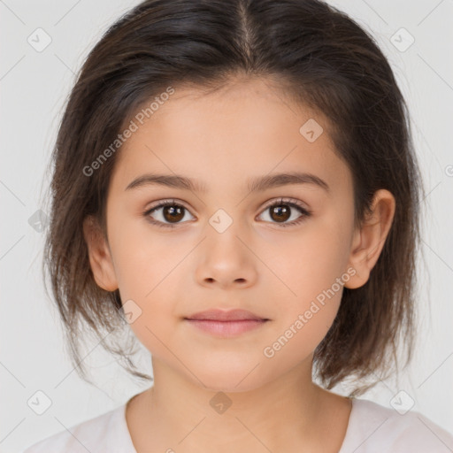 Neutral white child female with medium  brown hair and brown eyes