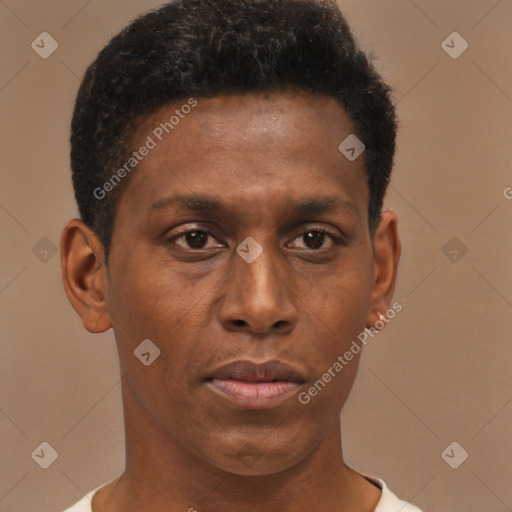 Neutral black young-adult male with short  brown hair and brown eyes