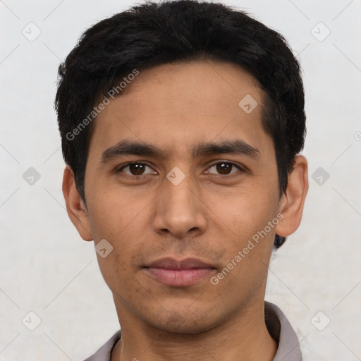 Neutral asian young-adult male with short  black hair and brown eyes