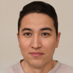 Neutral asian young-adult male with short  brown hair and brown eyes