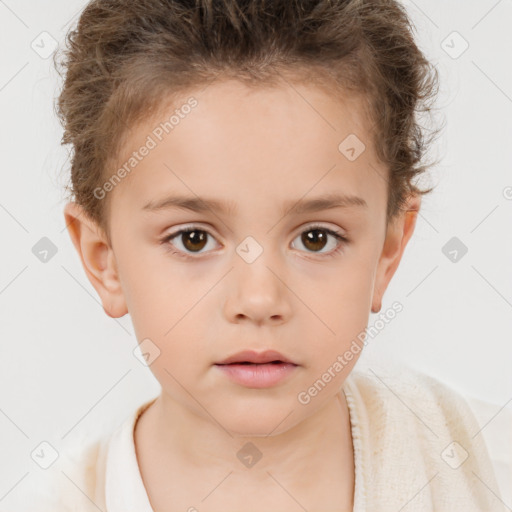 Neutral white child female with short  brown hair and brown eyes