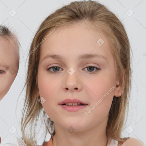 Neutral white child female with medium  brown hair and brown eyes