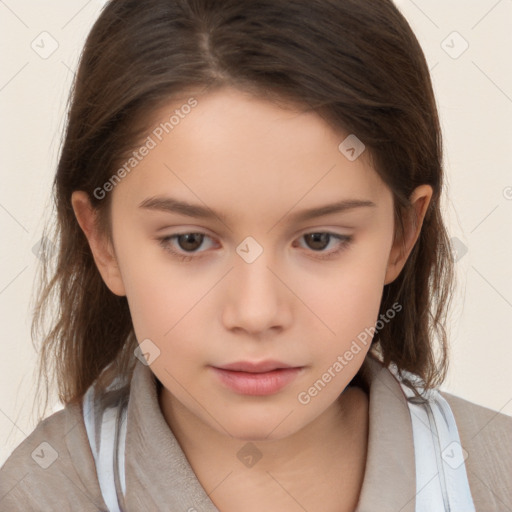 Neutral white child female with medium  brown hair and brown eyes