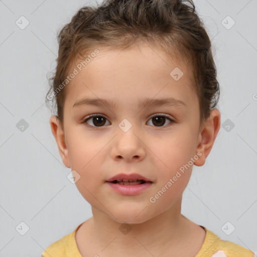 Neutral white child female with short  brown hair and brown eyes