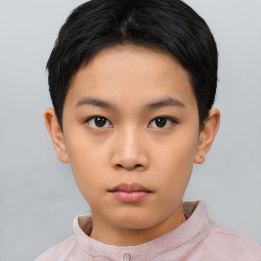 Neutral asian young-adult female with short  black hair and brown eyes