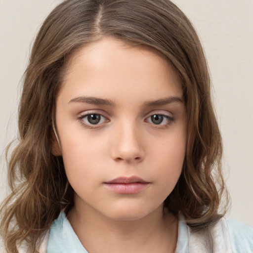 Neutral white child female with medium  brown hair and brown eyes