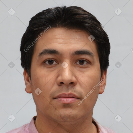 Neutral asian young-adult male with short  brown hair and brown eyes