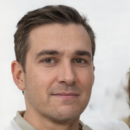 Neutral white adult male with short  brown hair and brown eyes