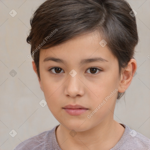 Neutral white child female with short  brown hair and brown eyes