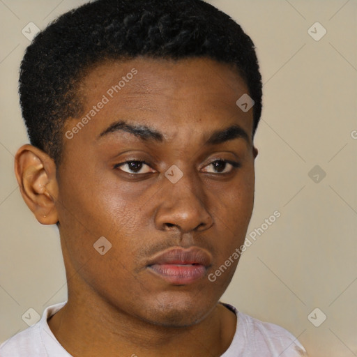 Neutral black young-adult male with short  brown hair and brown eyes