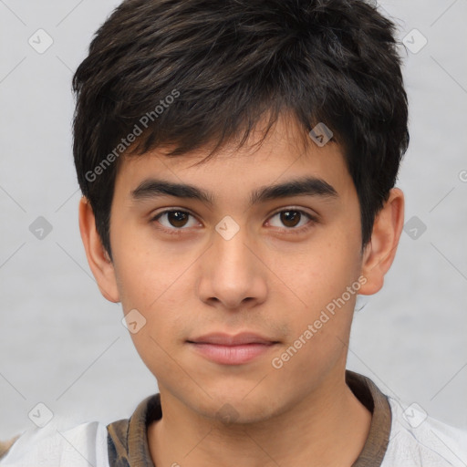 Neutral asian young-adult male with short  brown hair and brown eyes