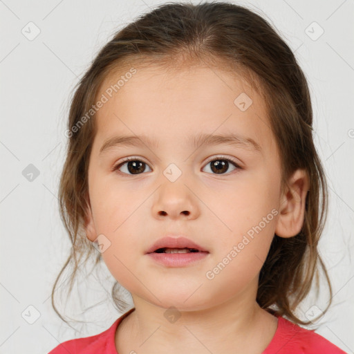 Neutral white child female with medium  brown hair and brown eyes