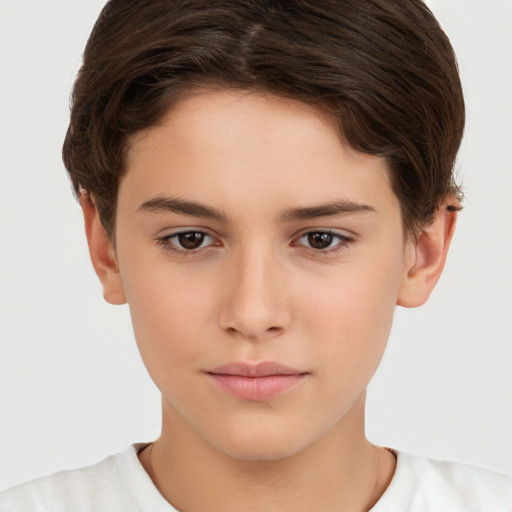 Neutral white young-adult female with short  brown hair and brown eyes