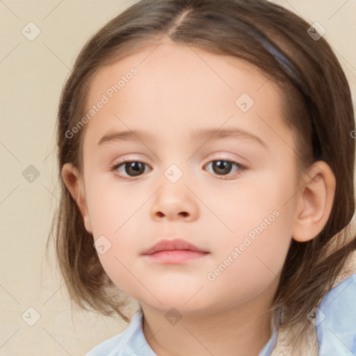 Neutral white child female with medium  brown hair and brown eyes