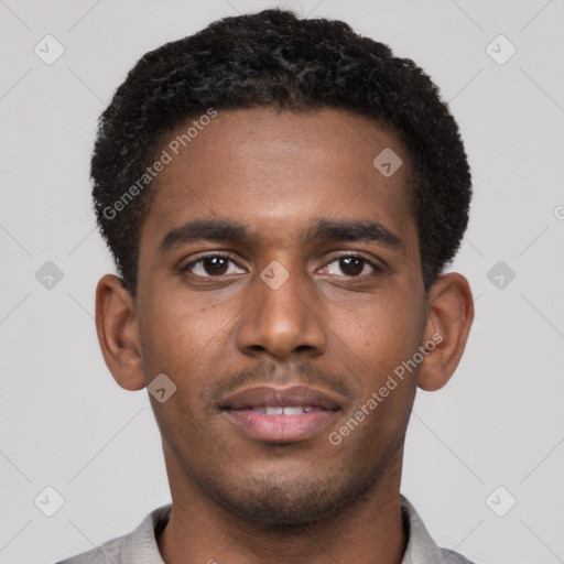 Neutral black young-adult male with short  brown hair and brown eyes