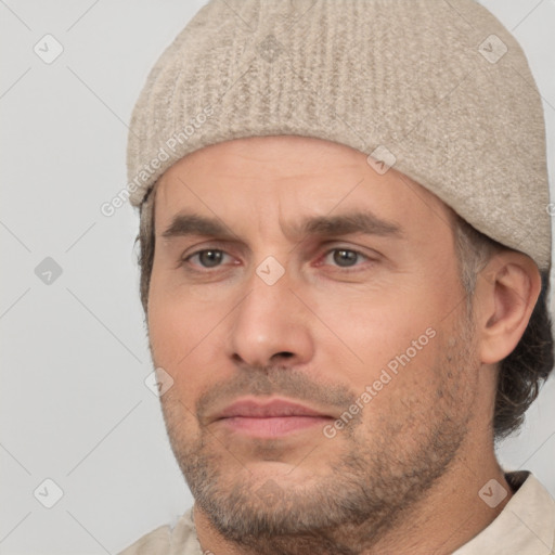 Neutral white adult male with short  brown hair and brown eyes
