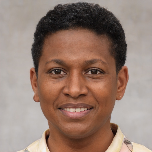Joyful latino young-adult male with short  brown hair and brown eyes