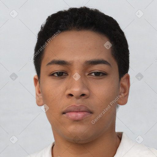 Neutral black young-adult male with short  brown hair and brown eyes