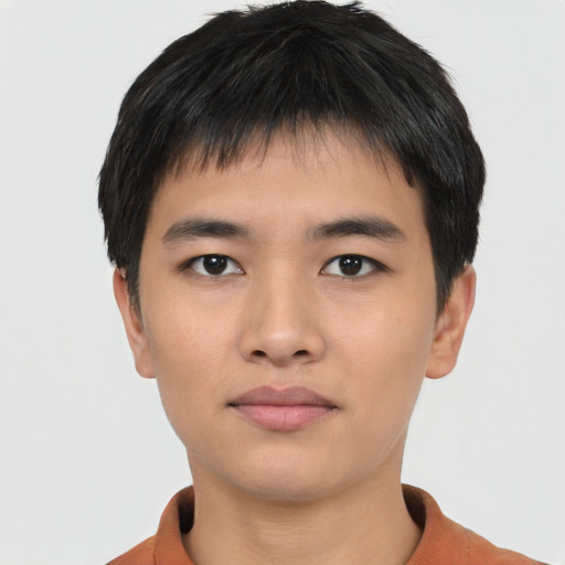 Neutral asian young-adult male with short  black hair and brown eyes