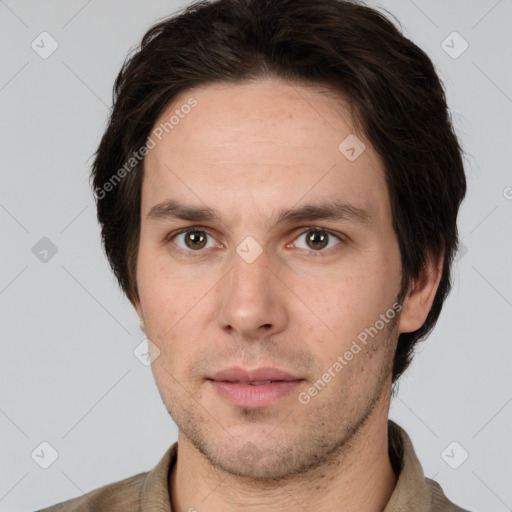 Neutral white adult male with short  brown hair and brown eyes