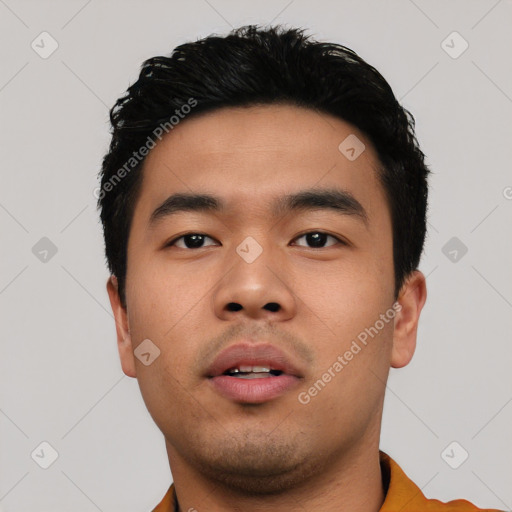 Neutral asian young-adult male with short  black hair and brown eyes