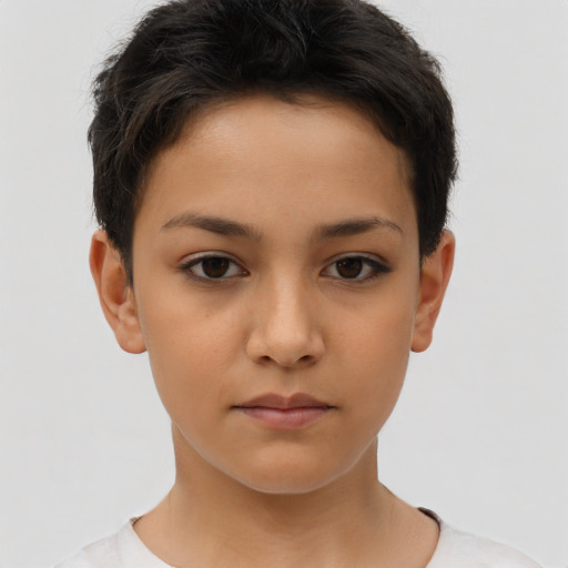 Neutral white child female with short  brown hair and brown eyes