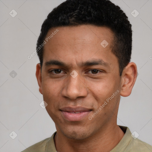 Neutral white young-adult male with short  black hair and brown eyes