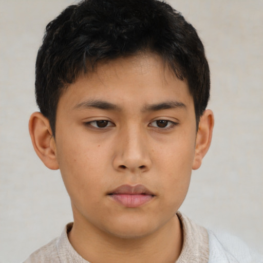 Neutral asian young-adult male with short  brown hair and brown eyes