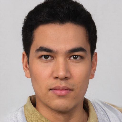 Neutral asian young-adult male with short  black hair and brown eyes