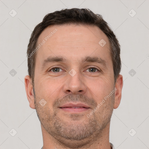 Neutral white adult male with short  brown hair and brown eyes