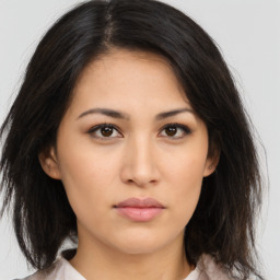 Neutral asian young-adult female with medium  brown hair and brown eyes