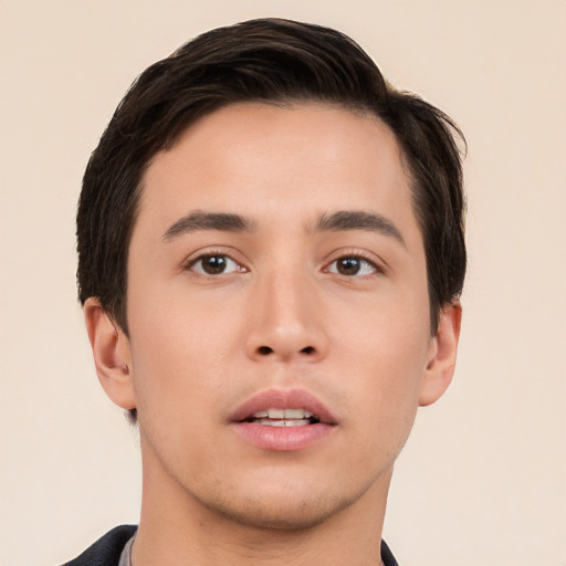 Neutral asian young-adult male with short  brown hair and brown eyes