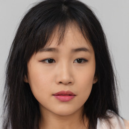 Neutral asian young-adult female with long  brown hair and brown eyes