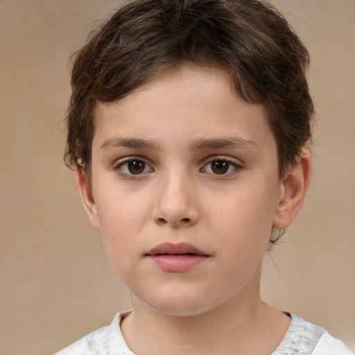 Neutral white child female with short  brown hair and brown eyes