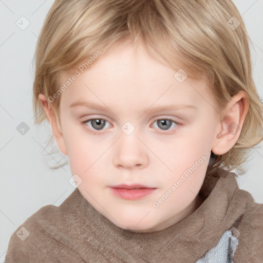 Neutral white child female with medium  brown hair and grey eyes