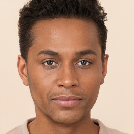 Neutral black young-adult male with short  brown hair and brown eyes