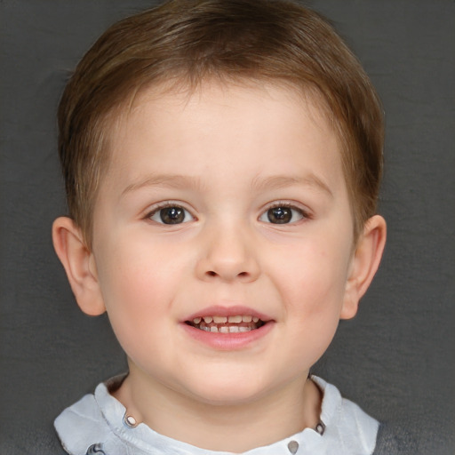 Joyful white child female with short  brown hair and brown eyes