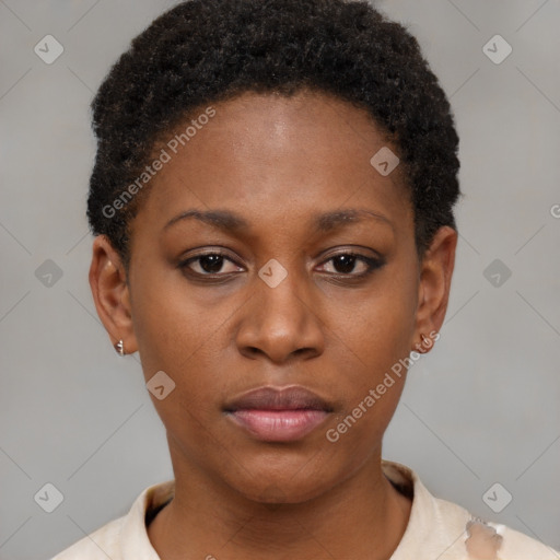 Neutral black young-adult female with short  brown hair and brown eyes