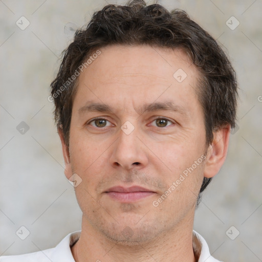 Neutral white adult male with short  brown hair and brown eyes