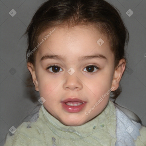 Neutral white child female with short  brown hair and brown eyes