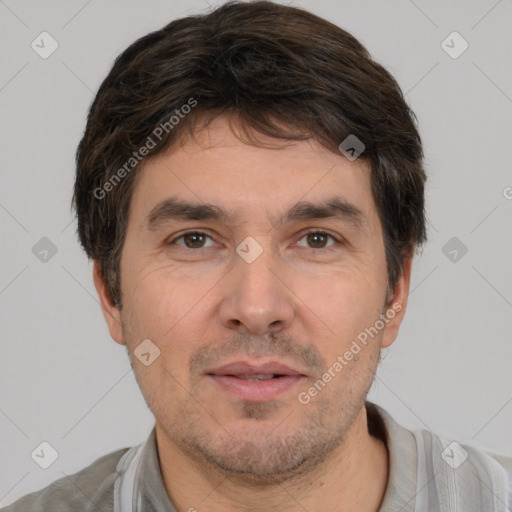 Neutral white adult male with short  brown hair and brown eyes