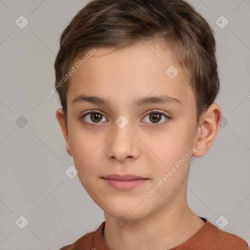 Neutral white child female with short  brown hair and brown eyes