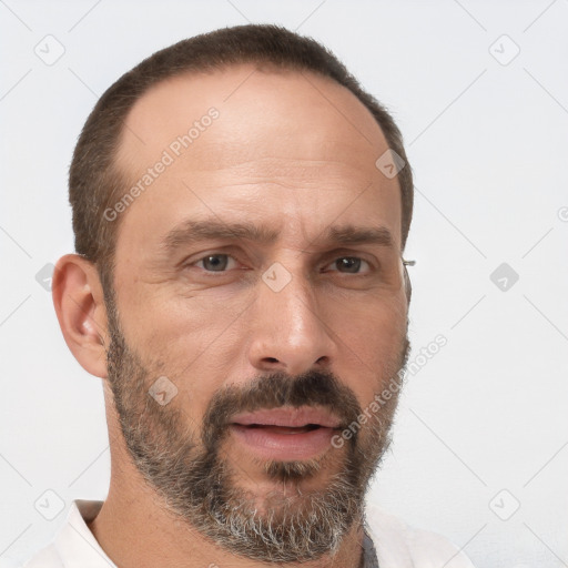 Neutral white adult male with short  brown hair and brown eyes