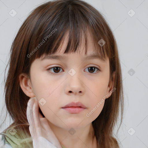 Neutral white child female with medium  brown hair and brown eyes