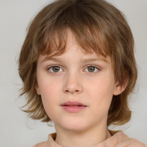 Neutral white child female with medium  brown hair and brown eyes