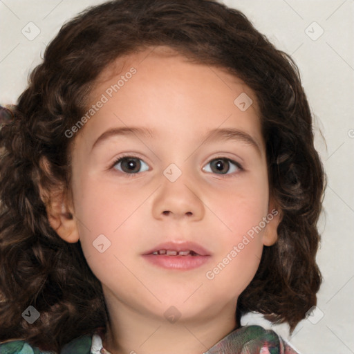 Neutral white child female with medium  brown hair and brown eyes