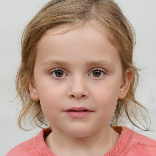 Neutral white child female with medium  brown hair and grey eyes