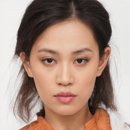 Neutral asian young-adult female with medium  brown hair and brown eyes